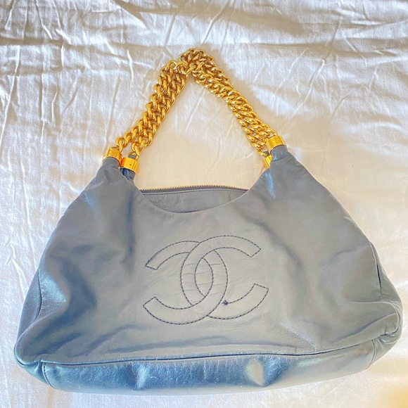 Chanel 2009 CC Logo Thick Chain Black Calfskin Hobo Shoulder - Picture 2 of 12
